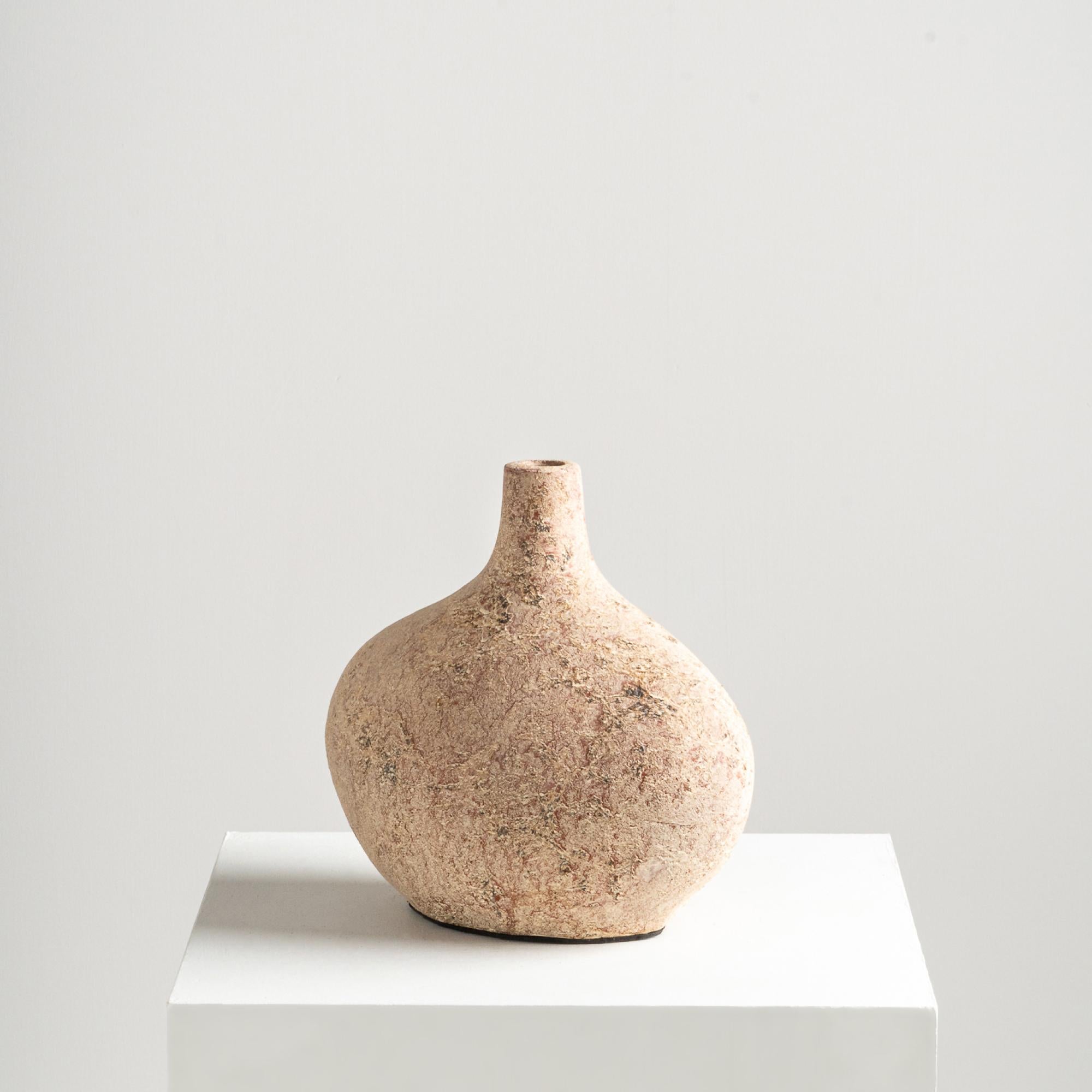 Indonesian Pebble Vase, Handmade Textured Terracotta Organic Shape in Sand For Sale