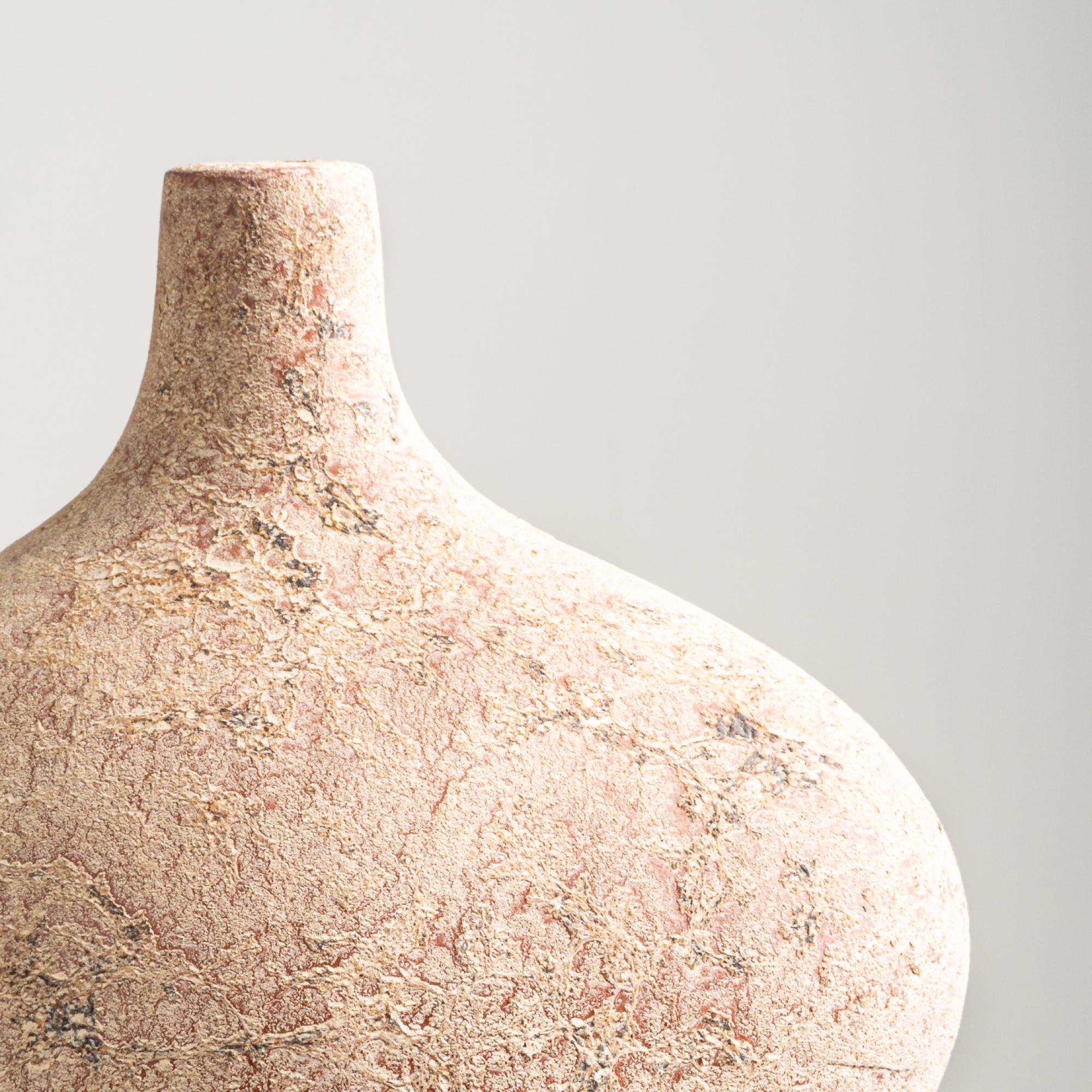 Contemporary Pebble Vase, Handmade Textured Terracotta Organic Shape in Sand For Sale
