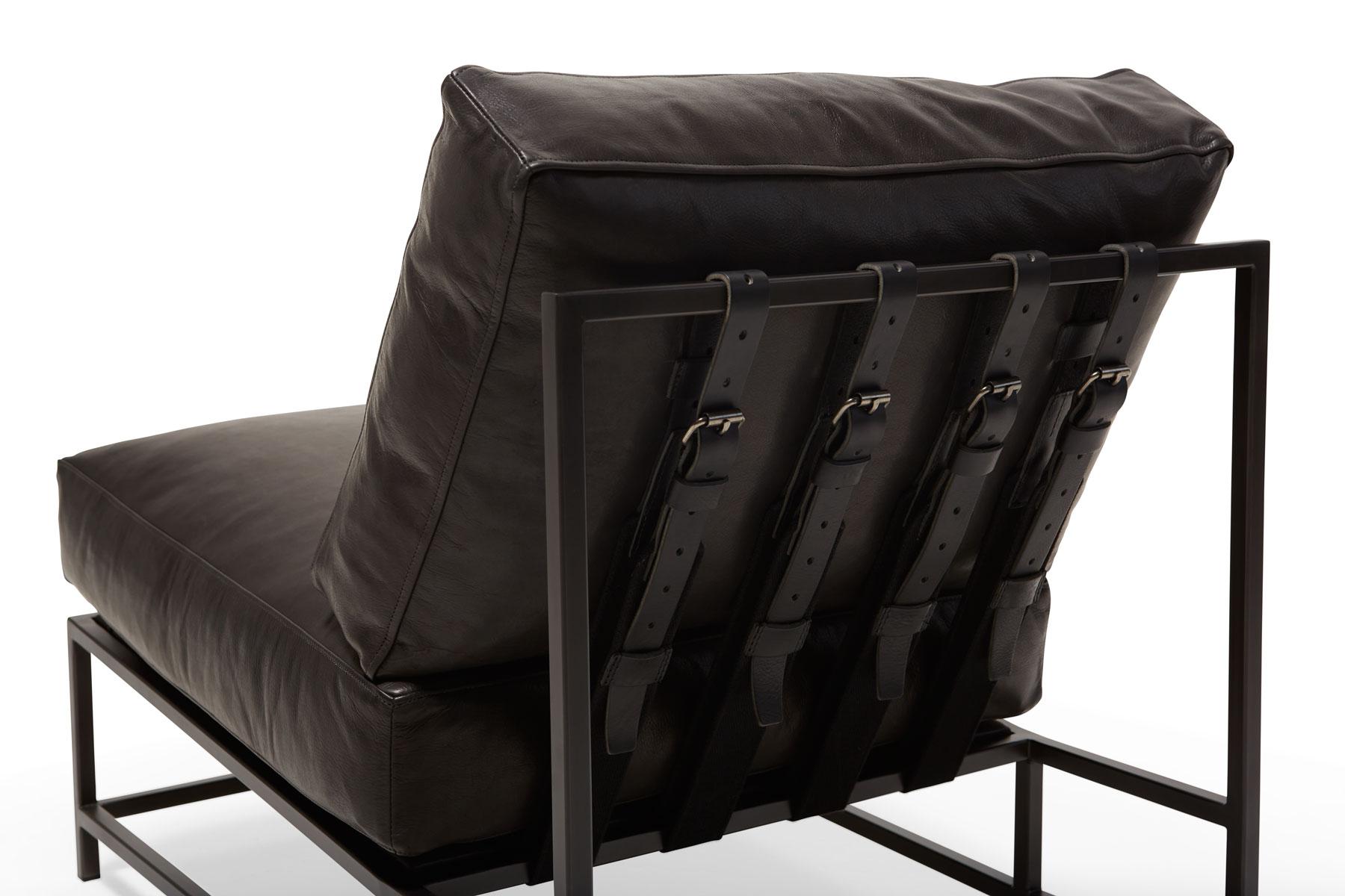 Metal Pebbled Black Leather & Blackened Steel Chair For Sale