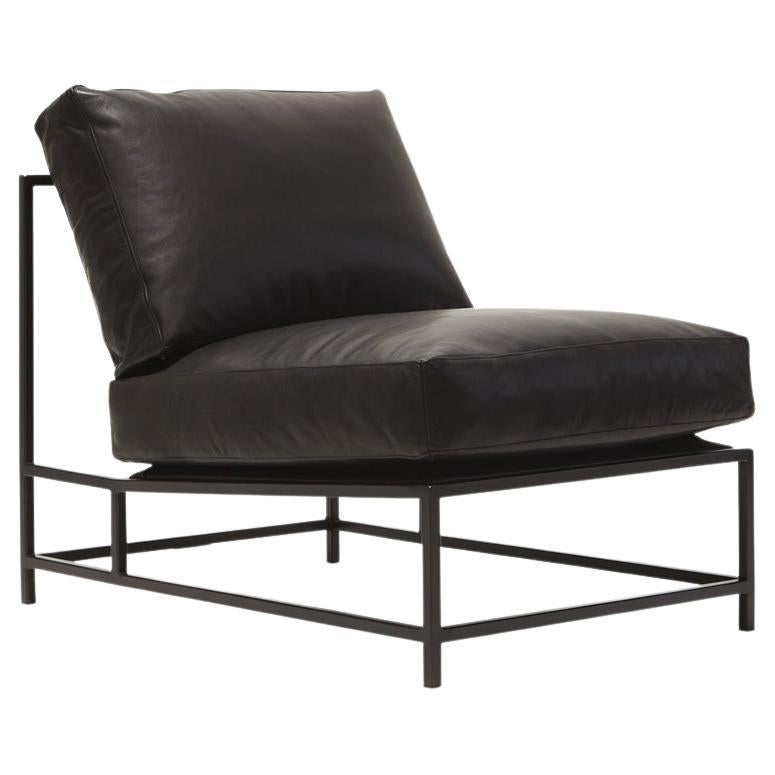 Stuhl aus schwarzem Leder und geschwärztem Stahl mit Kieselsteinbesatz