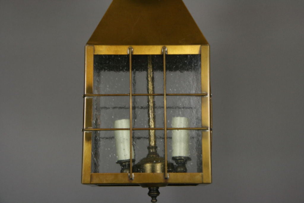 Mid-20th Century Nautical Pebbled Glass Brass Lantern(2 available) For Sale