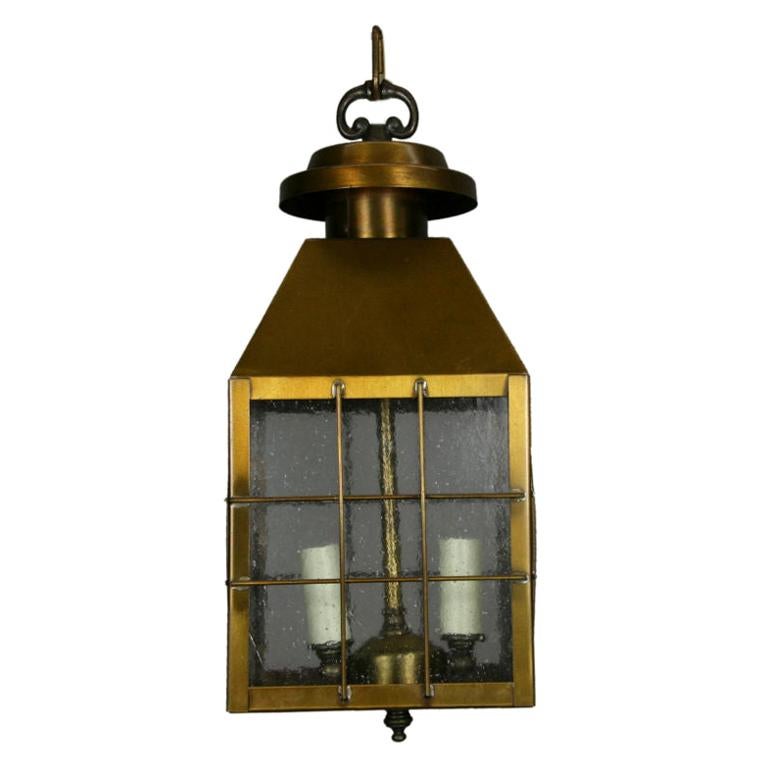 Nautical Pebbled Glass Brass Lantern(2 available) For Sale