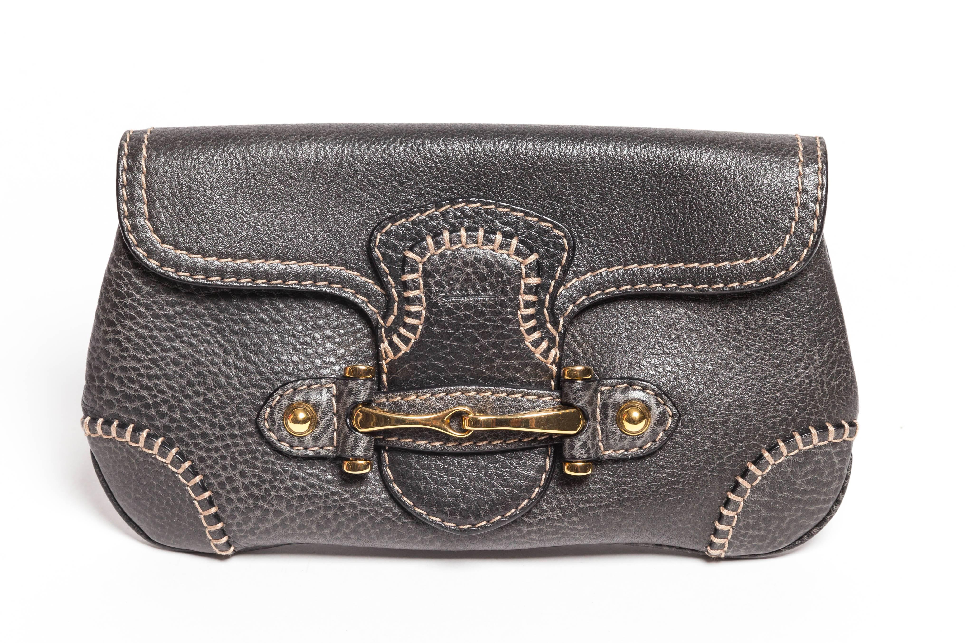  Pebbled Leather Gucci Clutch in Graphite Grey 6