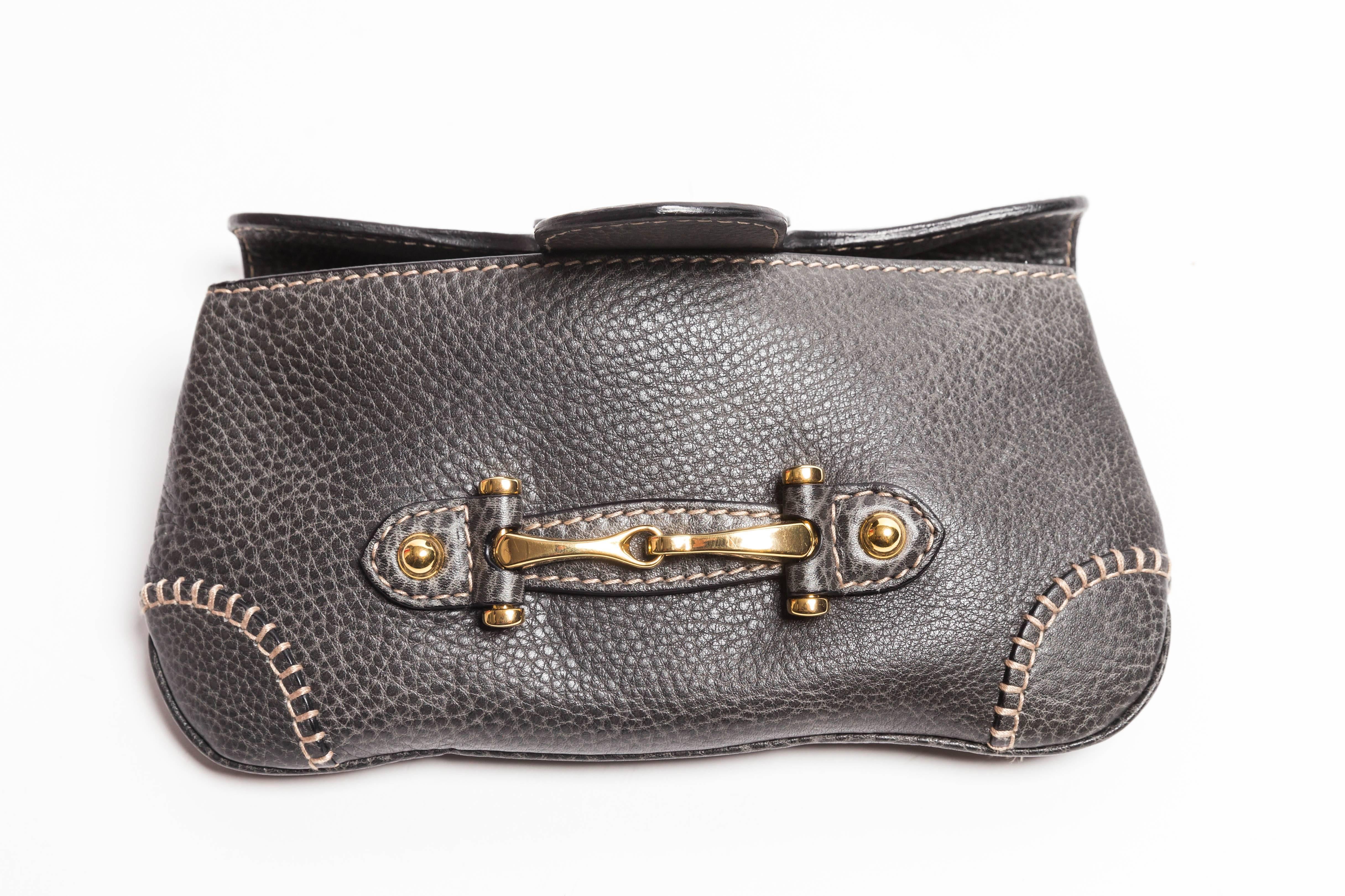  Pebbled Leather Gucci Clutch in Graphite Grey 1