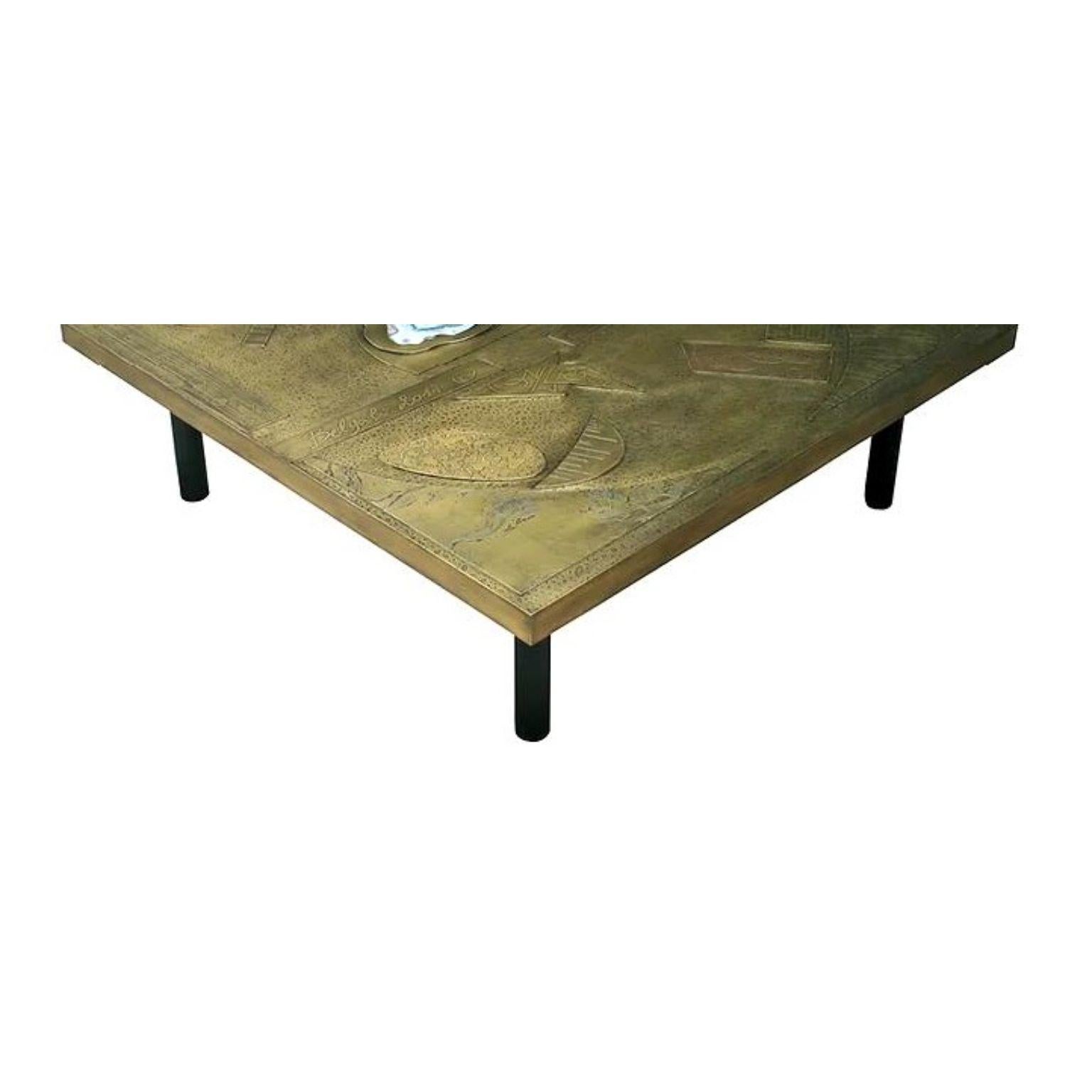 Belge Table basse Pebbles Mosaic 1 pierre et laiton Brutalist Be en vente