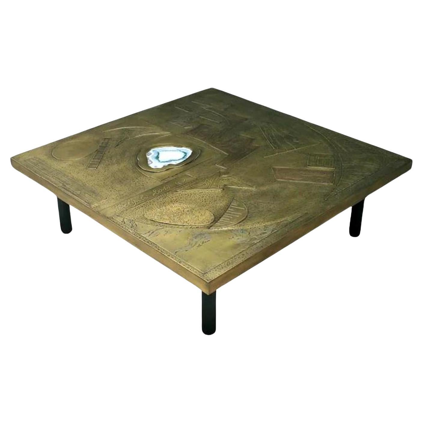 Pebbles Mosaic 1 Stone And Brass Coffee Table by Brutalist Be For Sale