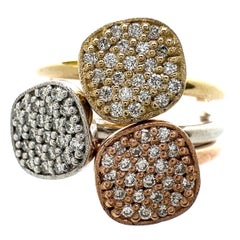 "Pebbles" Set of 3 Stacking Pavé Diamond Rings in 14K Rose, White & Yellow Gold