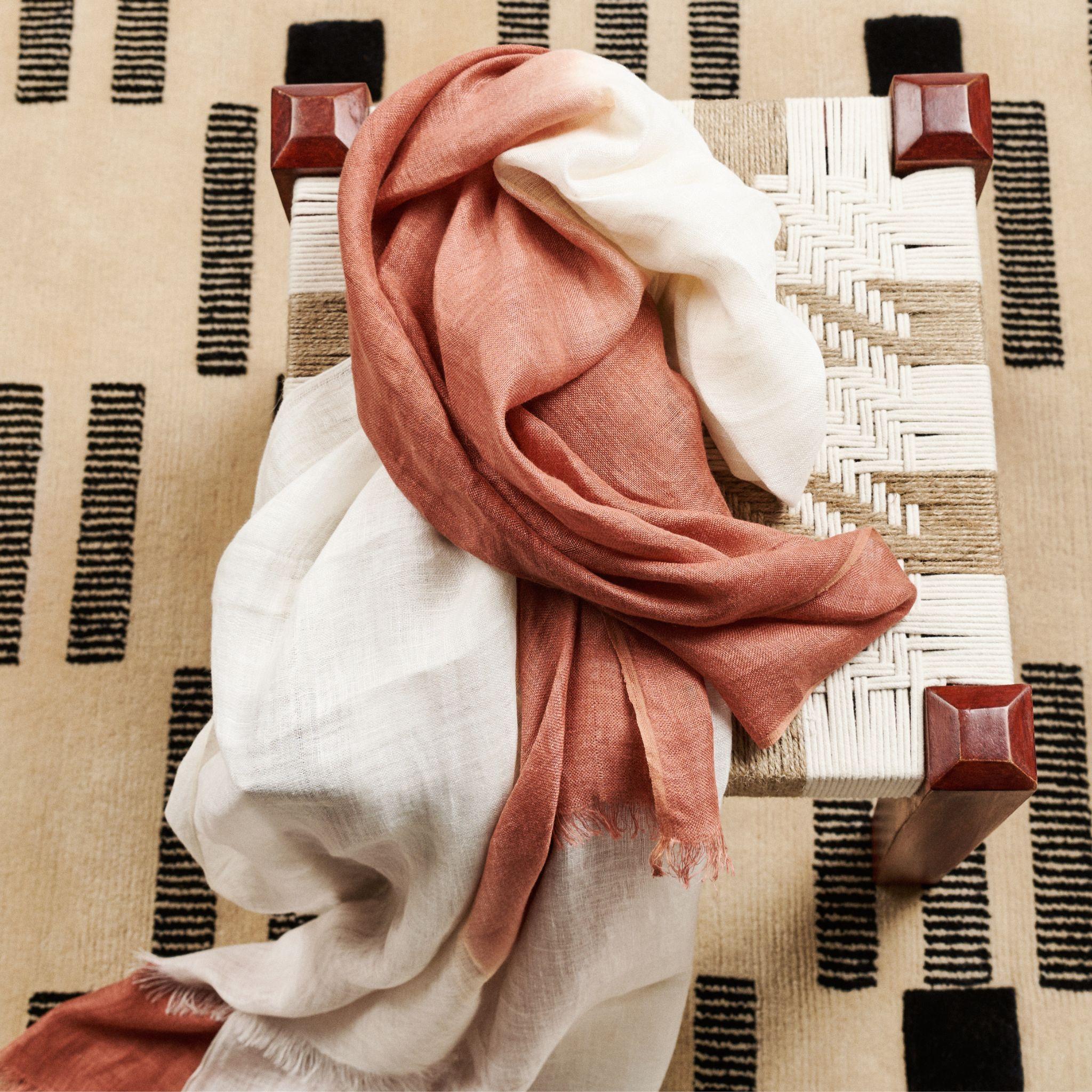 Pecan Soft Brown and White Linen Scarf Handwoven By Artisans Neutral Ombre Hues For Sale 8