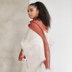 Pecan Soft Brown and White Linen Scarf Handwoven By Artisans Neutral Ombre Hues