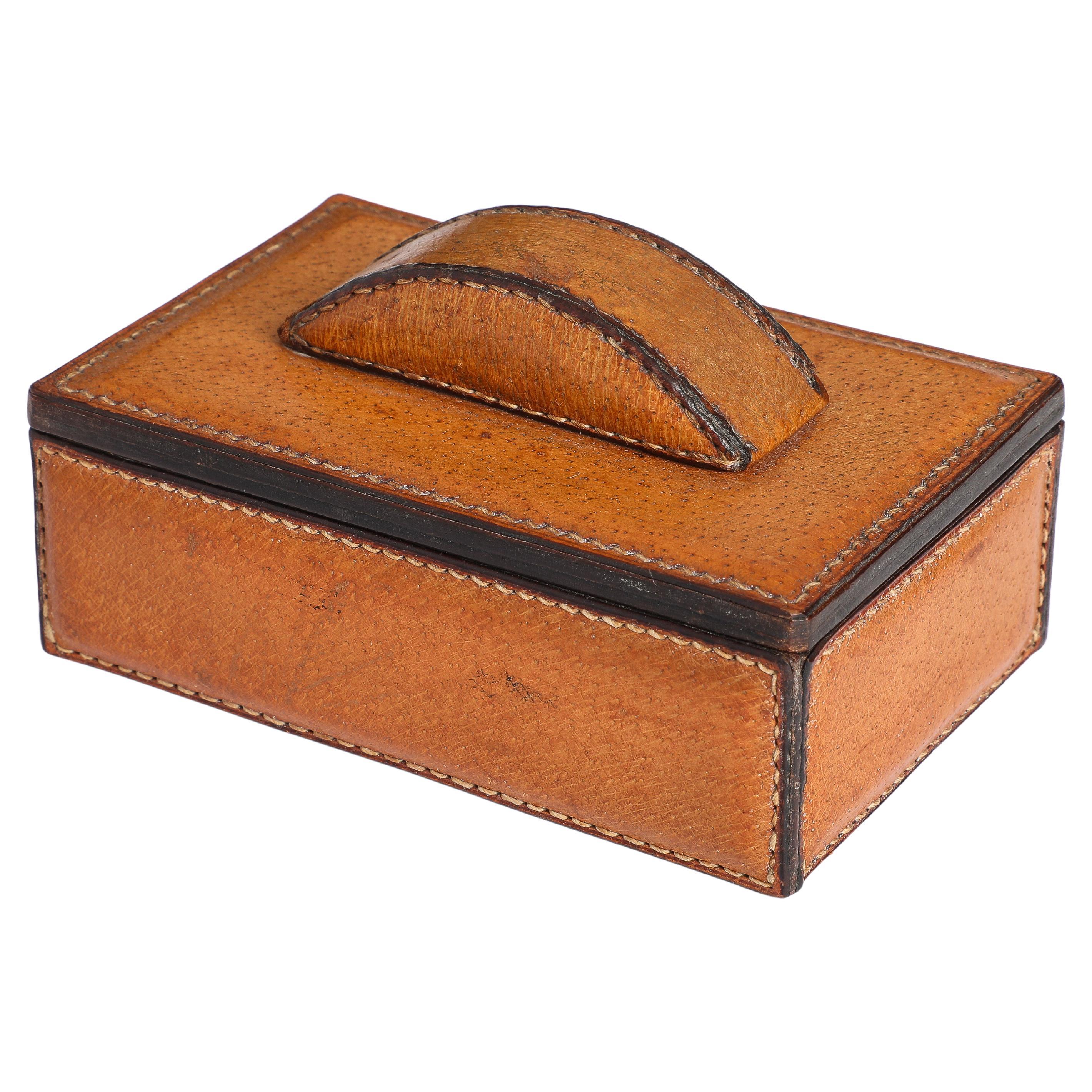 Pecari Leather Box in the style of Dupré Lafon, France, 1960's