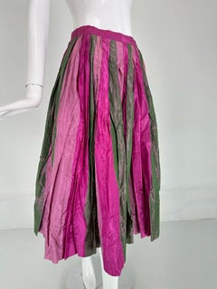 Peck & Peck 1950s Twisted Pleat Taffeta Skirt in Pinks & Greens