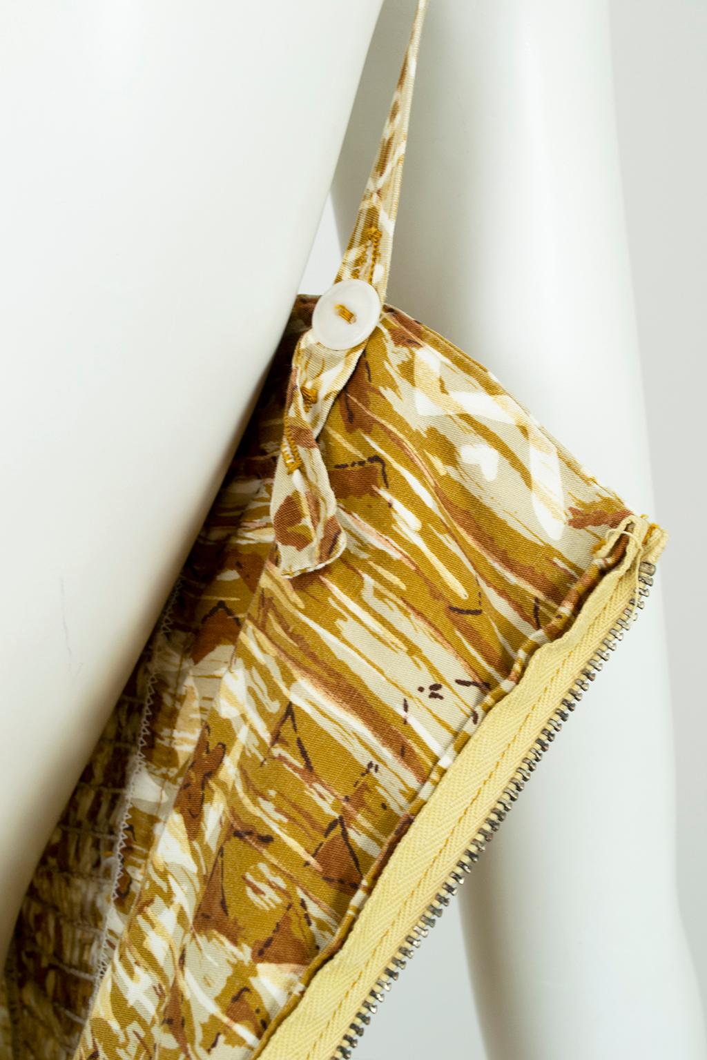 Peck & Peck - Combinaison de plage Tiki ocre à nœud sarong avec combinaison, taille M, années 1960 en vente 7