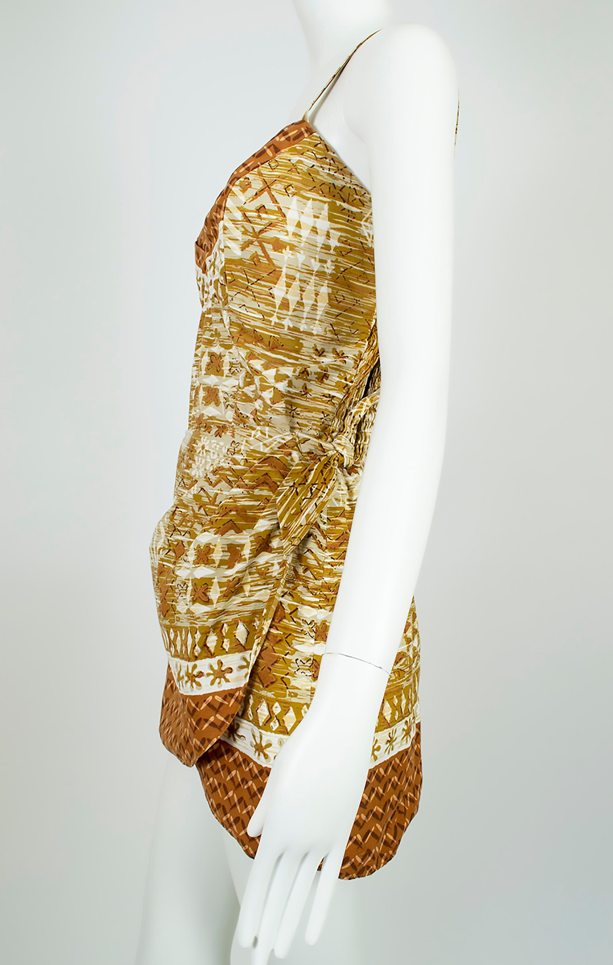 Peck & Peck Tiki Sarong-Tie Play Suit Swimsuit Beach Romper - M, anni '60 In condizioni ottime in vendita a Tucson, AZ
