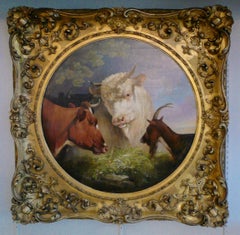 peinture anglaise du 19e siècle représentant des animaux de ferme:: "Pecking Order":: par William Huggins