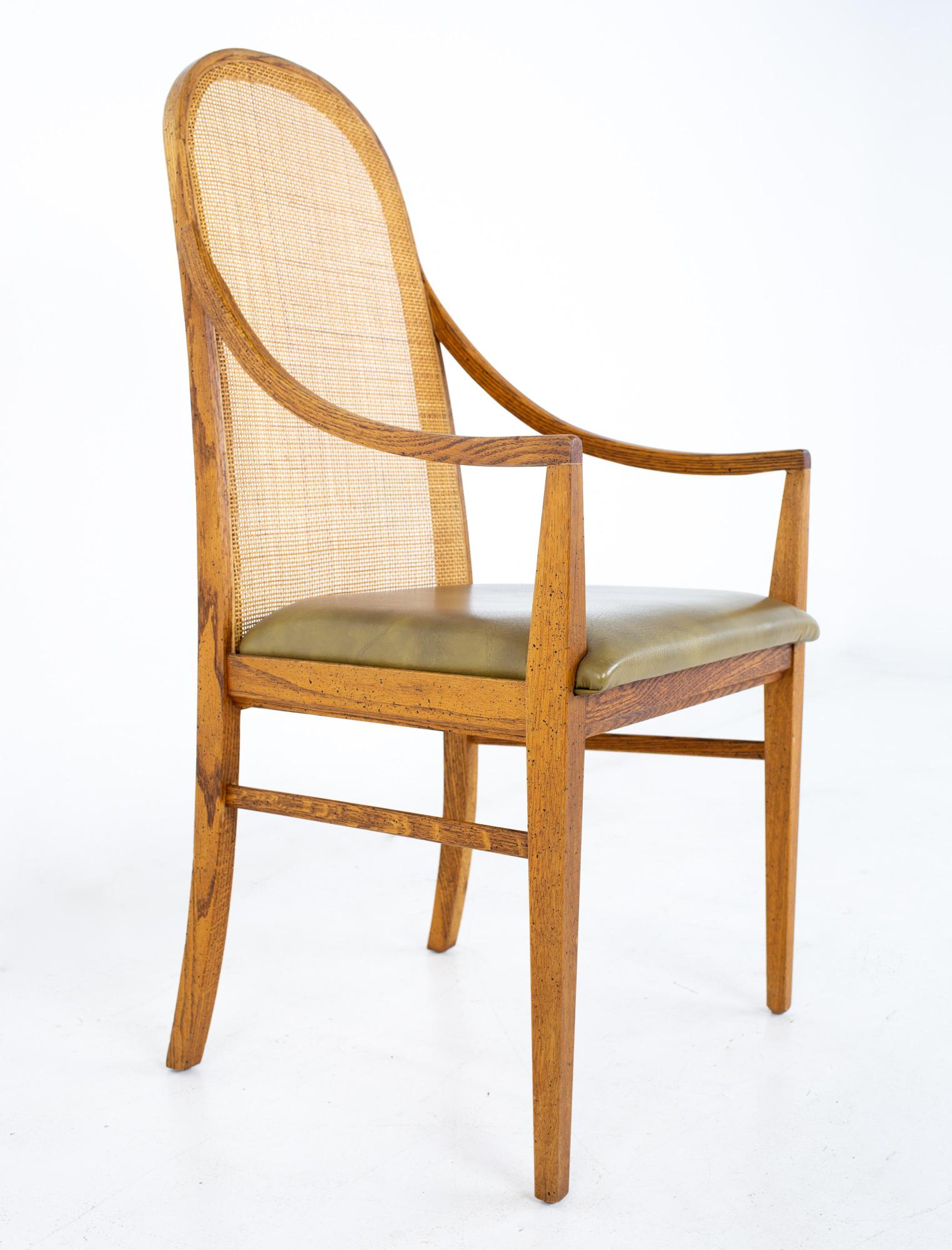 Late 20th Century Dillingham Style MCM Oak and Cane Dining Chairs, Set of 6