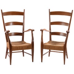 Pecorini Florence Italy Midcentury Pair of Armchairs Seat with Braided Rope