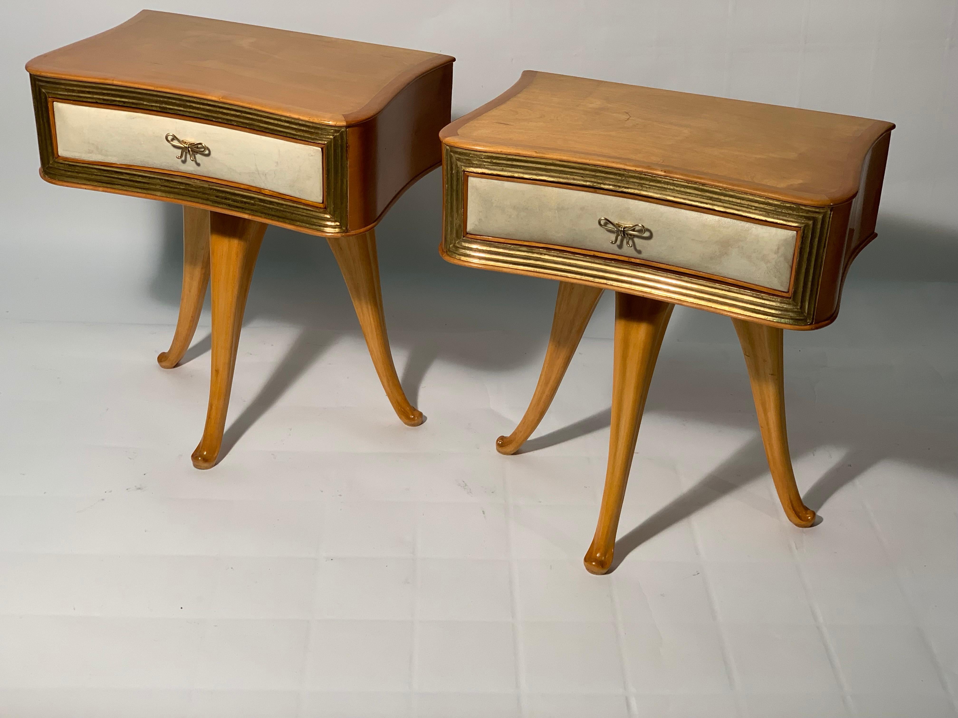 Mid-Century Modern Pecorini Pair of Italian Midcentury Blond Wood Nightstands Florence, Italy