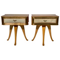 Pecorini Pair of Italian Midcentury Blond Wood Nightstands Florence, Italy