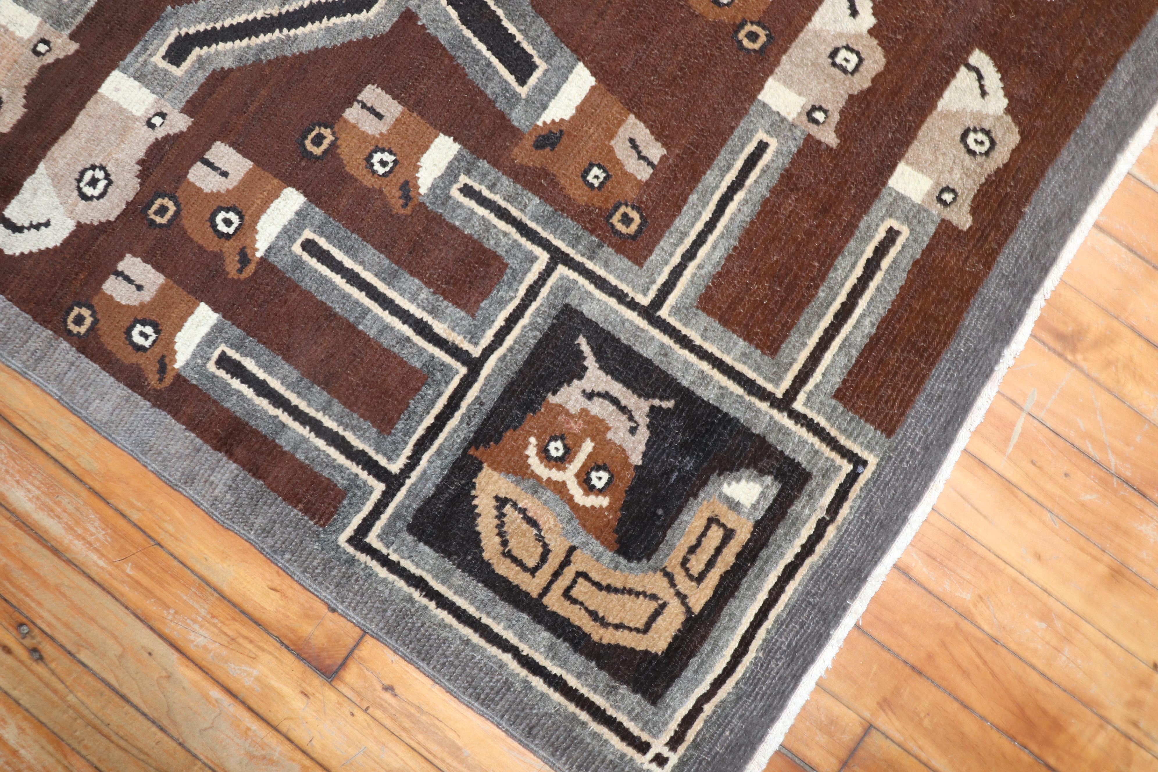 20th Century Peculiar Indonesian Pictorial Square Head Rug For Sale