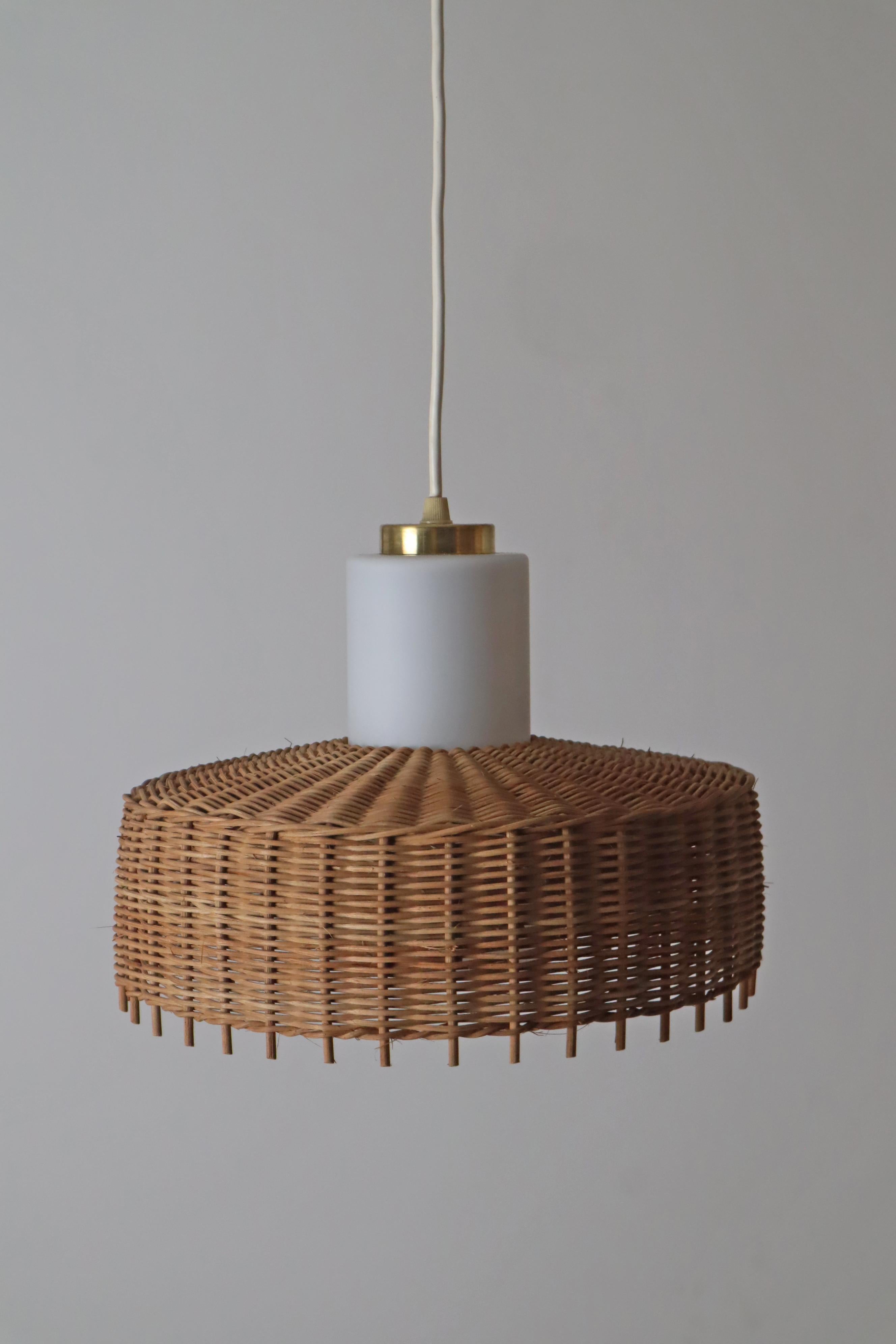 Pedant Lamp from Doria in Opal Glass with Braidet Rattan, Germany 1960s For Sale 1