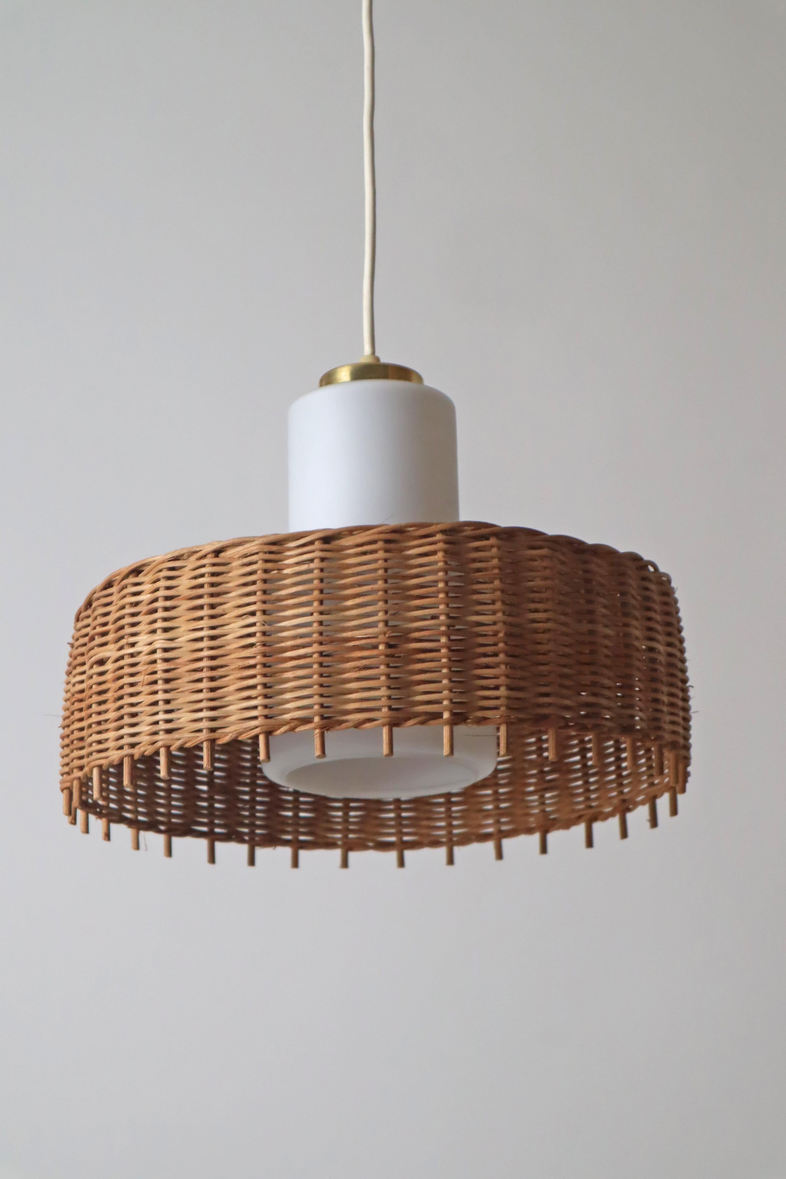 Pedant Lamp from Doria in Opal Glass with Braidet Rattan, Germany 1960s For Sale 2