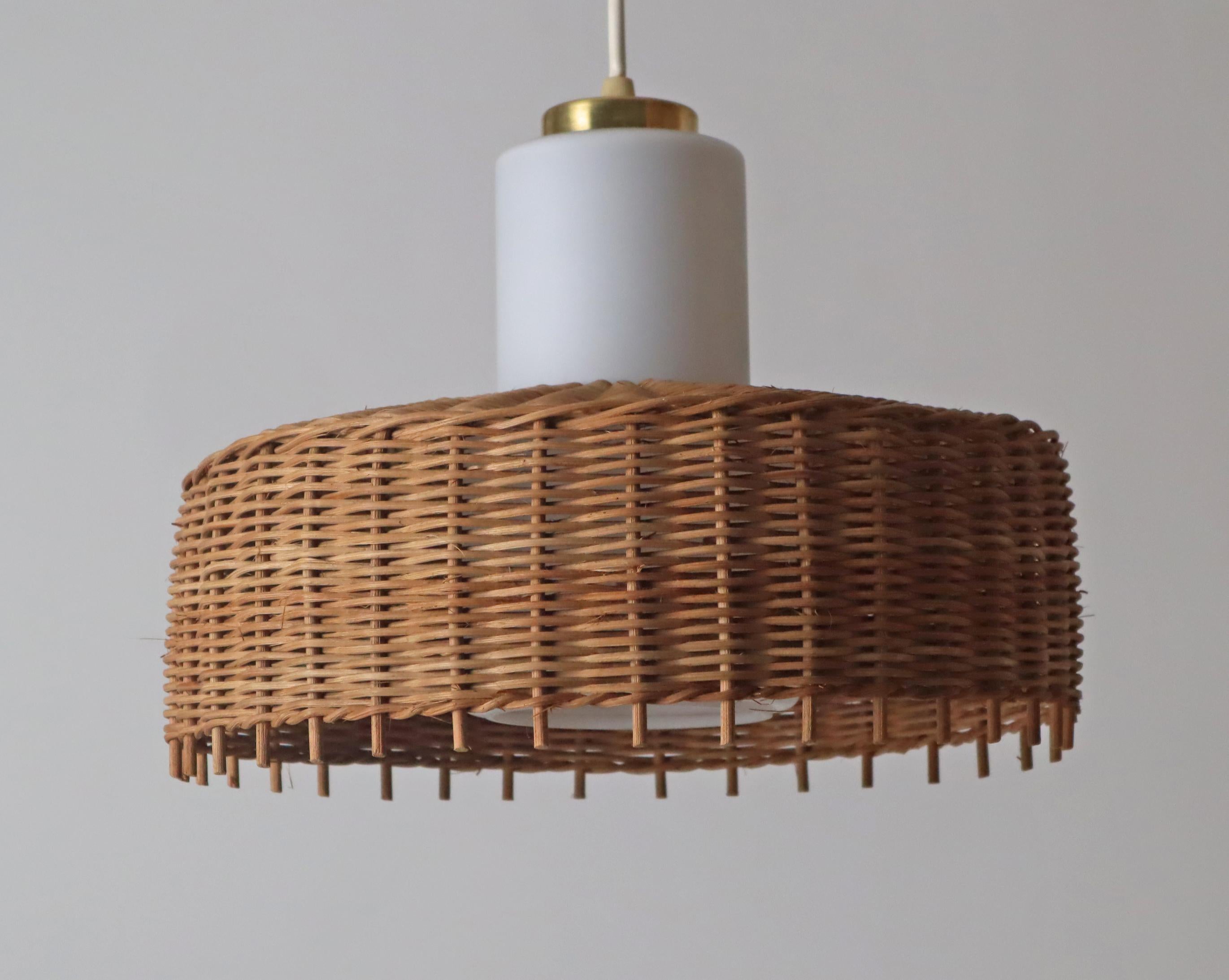 Pedant Lamp from Doria in Opal Glass with Braidet Rattan, Germany 1960s For Sale 3
