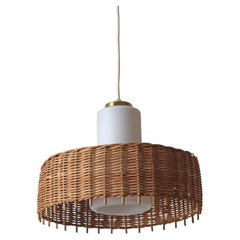 Pedant Lamp from Doria in Opal Glass with Braidet Rattan, Germany 1960s