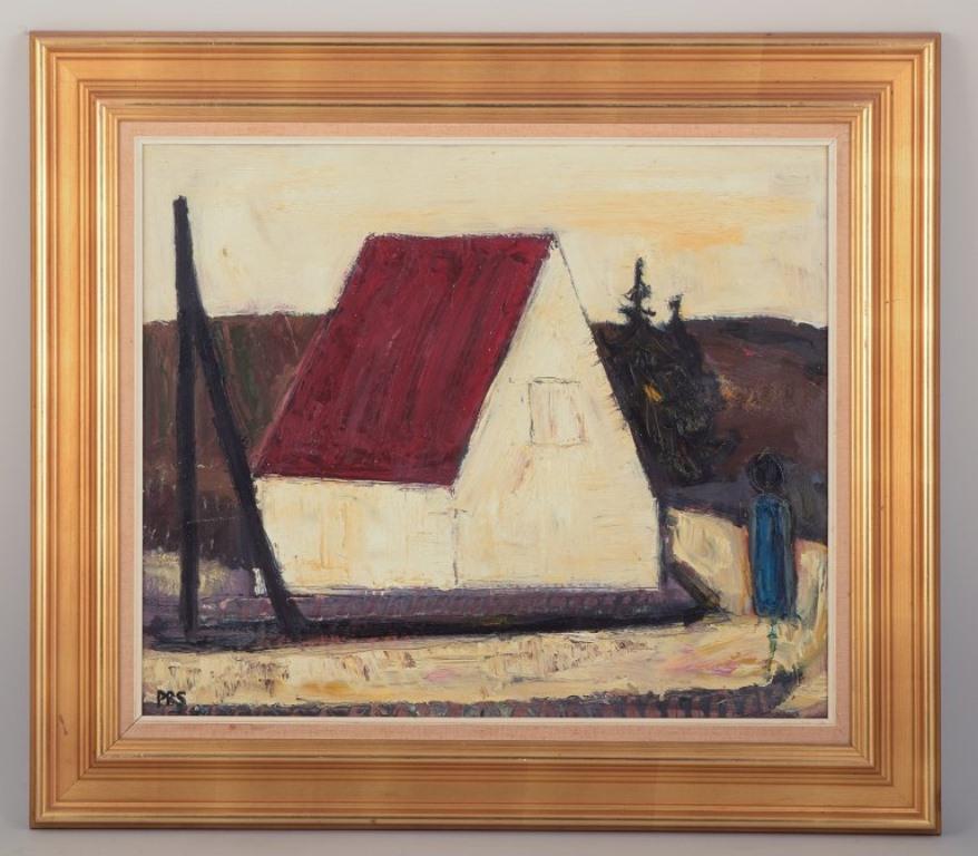 Peder Brøndum Sørensen (1931-2003), dänischer Maler.
Öl auf Karton.
Modernistisches Motiv mit einer Figur eines Hauses.
1960er/70er Jahre.
In perfektem Zustand.
Unterzeichnet PBS.
Abmessungen: 60,0 cm x 50,0 cm.
Total mit Rahmen: 79,5 cm x 70,0 cm.