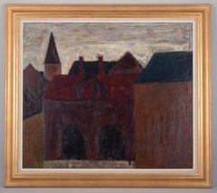 Peder Brøndum Sørensen. Oil on board. "Dark Houses". 1964.