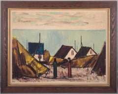 Peder Brøndum Sørensen. Oil on canvas. "Houses by the Sea". 1976