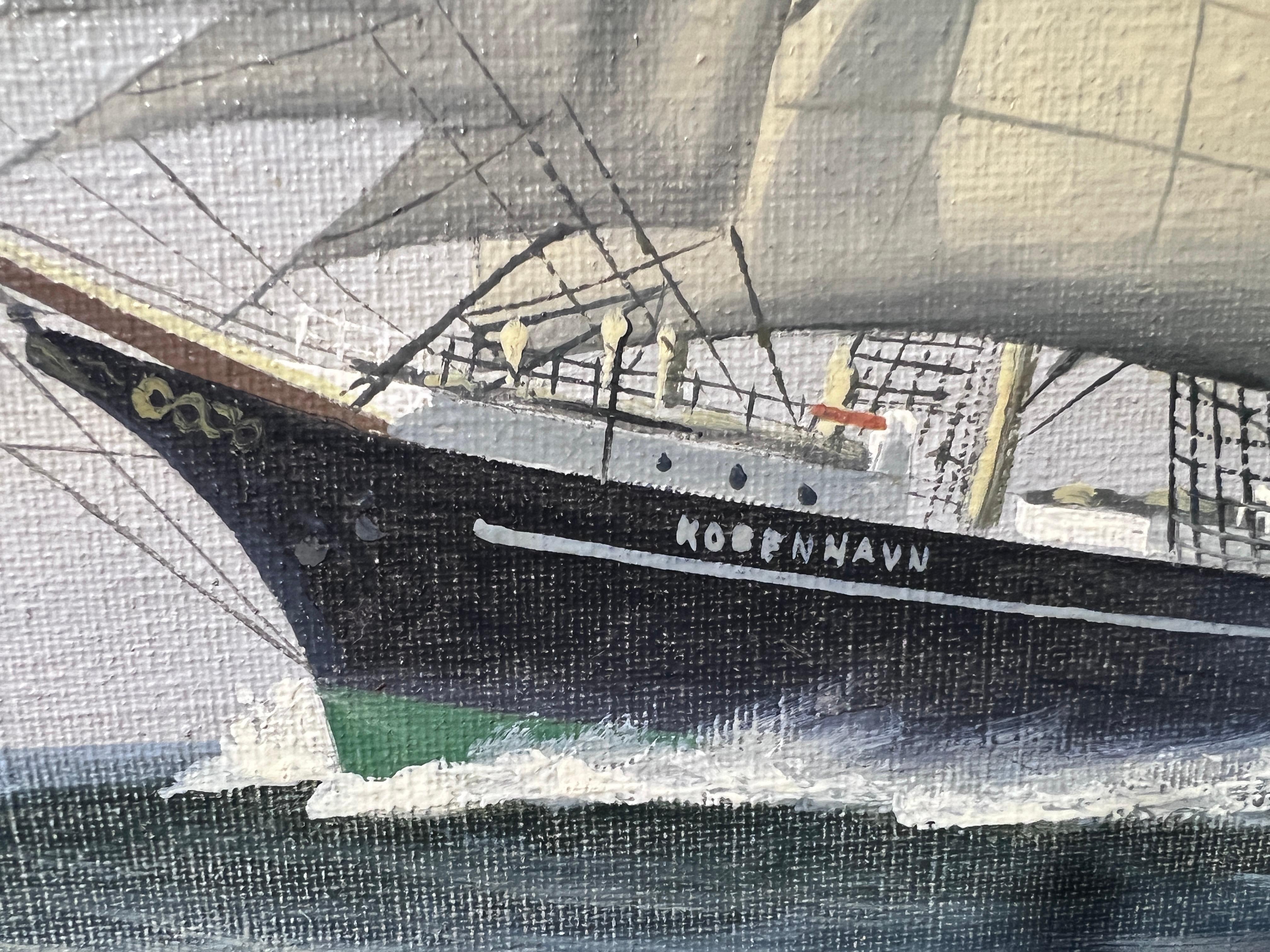 Danish Artist Peder Chr. Pedersen 1870-1950 Antique Oil painting Ship KOBENHAVN For Sale 10