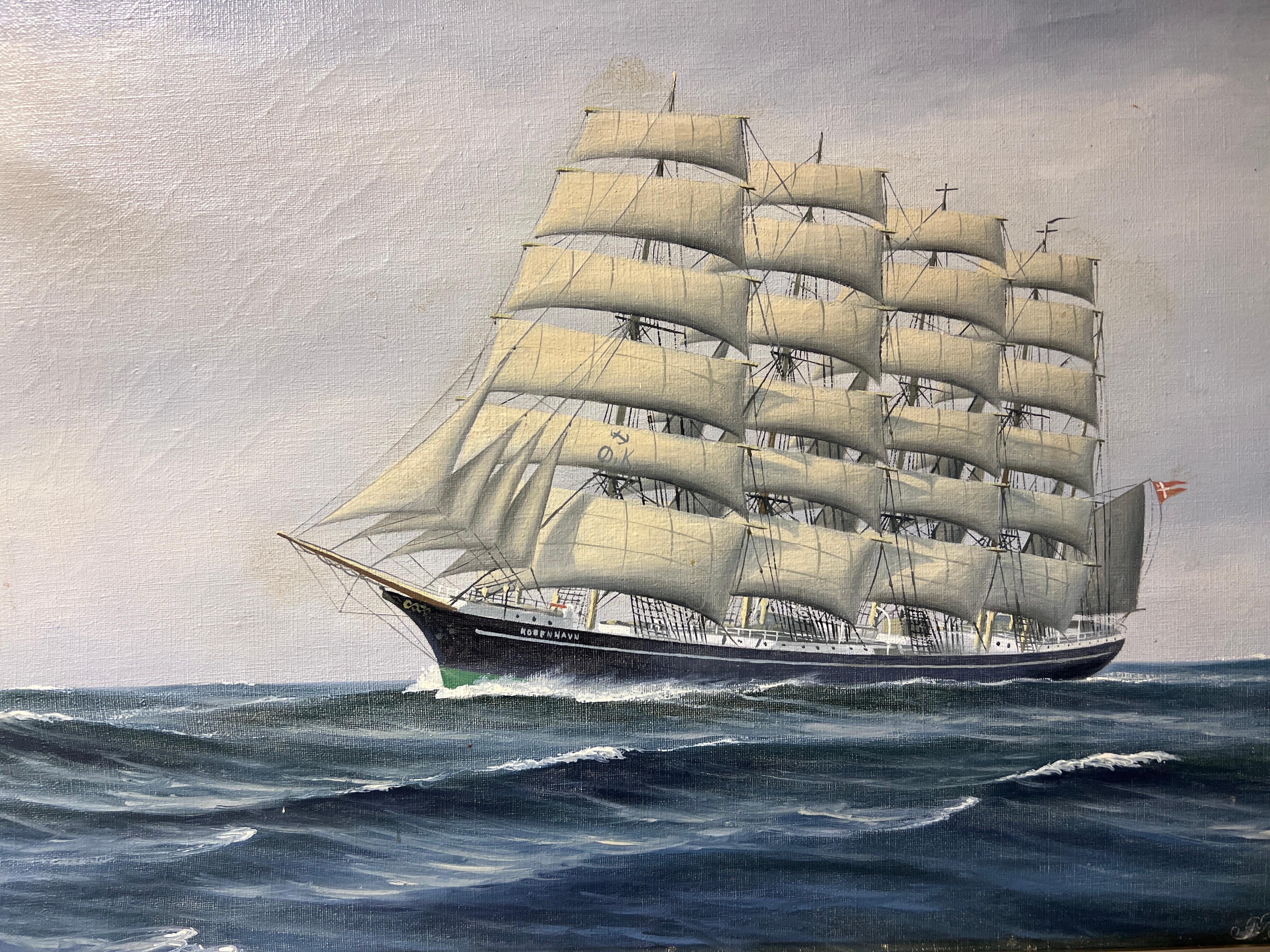 Danish Artist Peder Chr. Pedersen 1870-1950 Antique Oil painting Ship KOBENHAVN 2