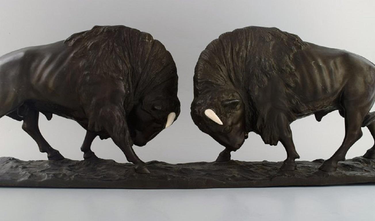 20th Century Peder Marius Jensen (1883 - 1925). Colossal sculpture. Fighting bisons.