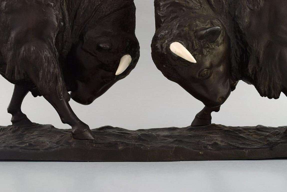Peder Marius Jensen (1883 - 1925). Colossal sculpture. Fighting bisons. 1