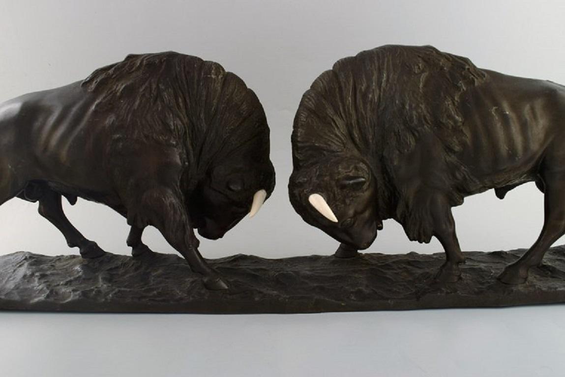 Peder Marius Jensen (1883 - 1925). Colossal sculpture. Fighting bisons. 2