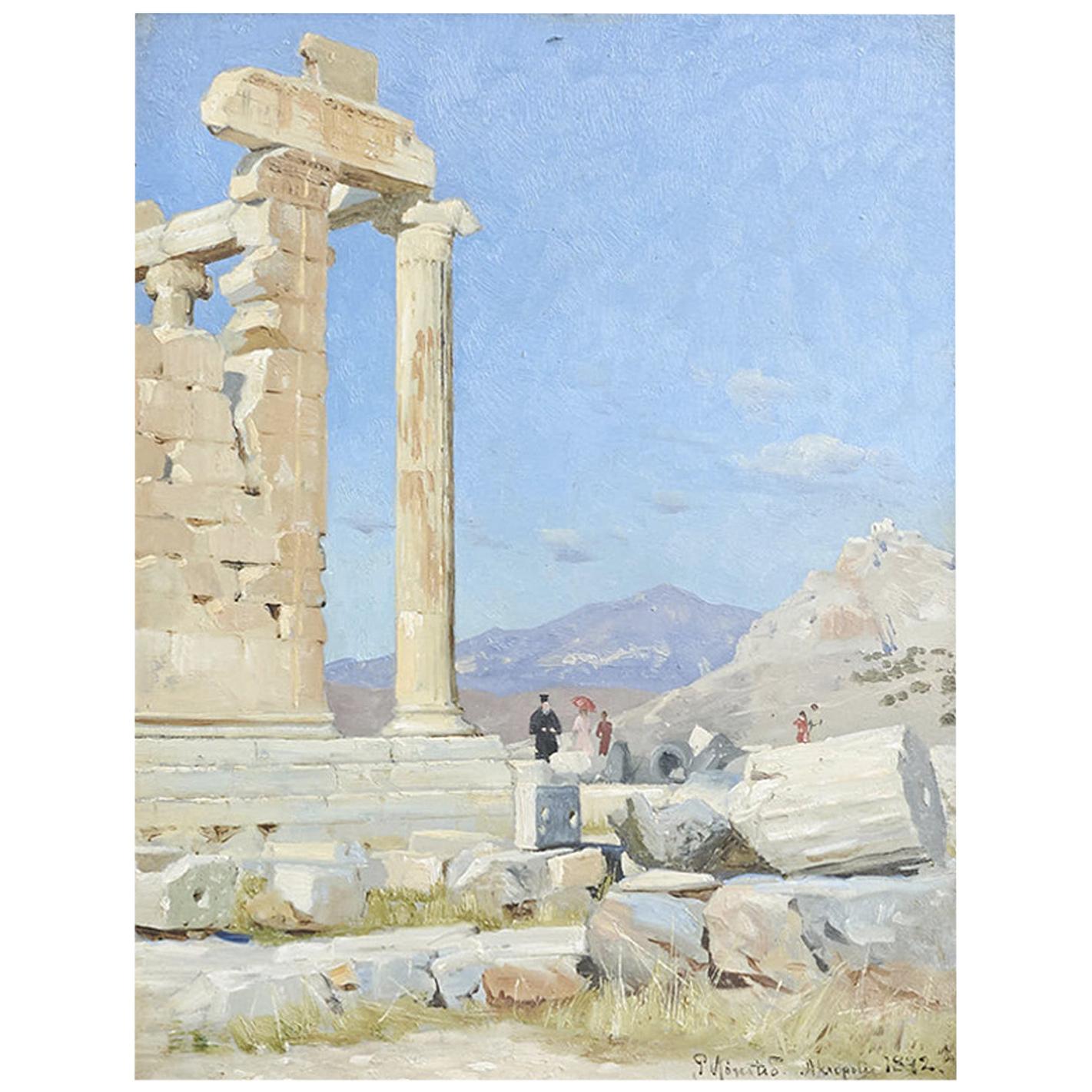 Peder Mønsted Oil Painting of Acropolis 'Athens'