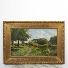 Peder Monsted Gemälde, Landschaft mit junger Frau und Kühen