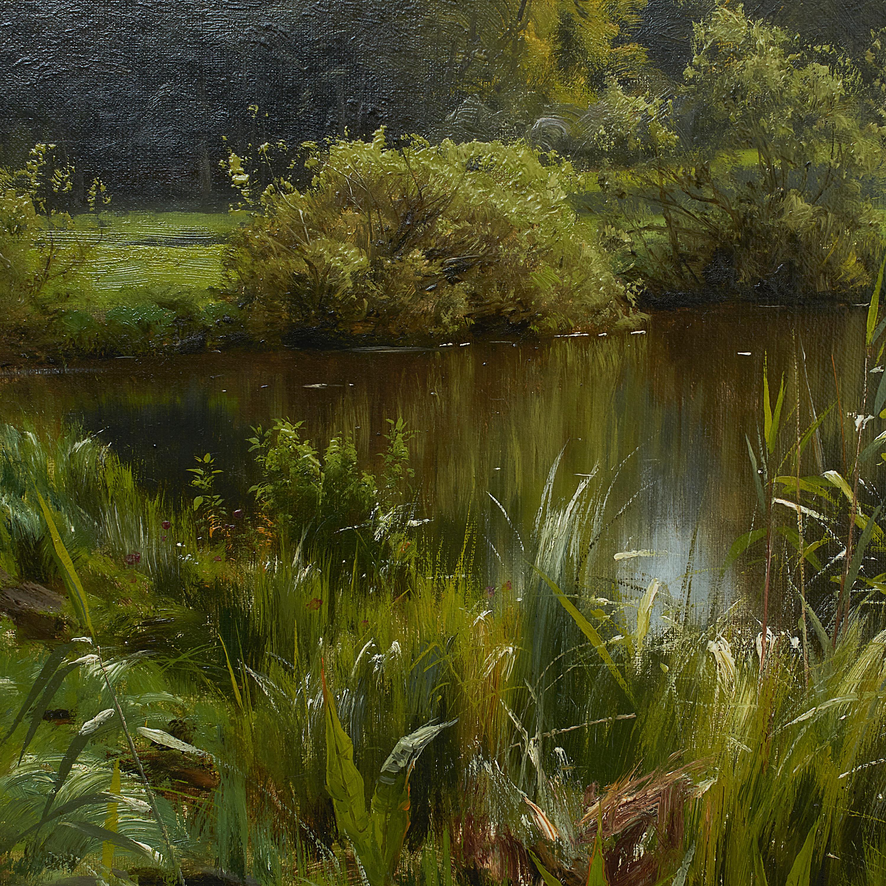 Canvas Peder Monsted Painting, Landscape with Young Woman and Cows