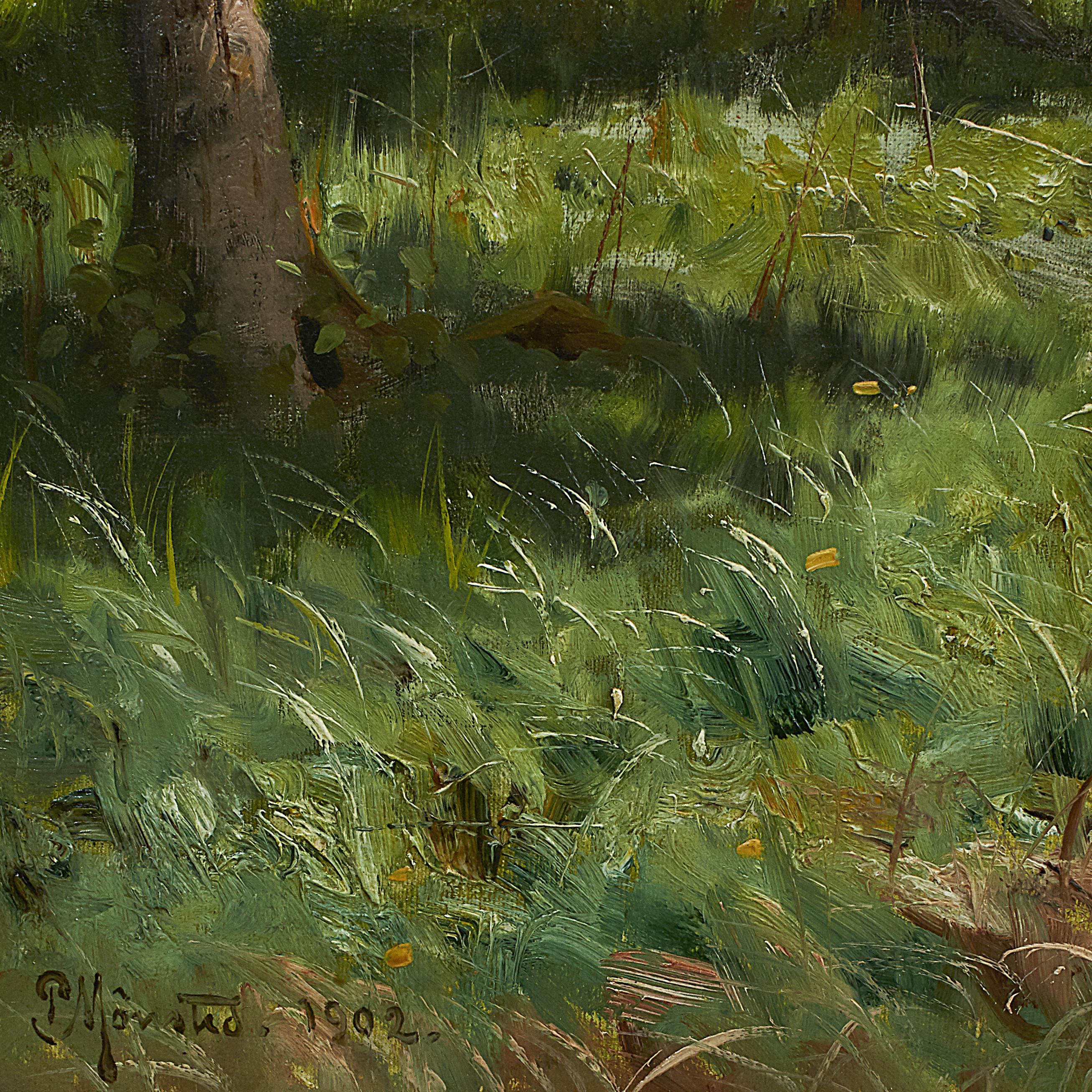 Peder Monsted Painting, Landscape with Young Woman and Cows 1