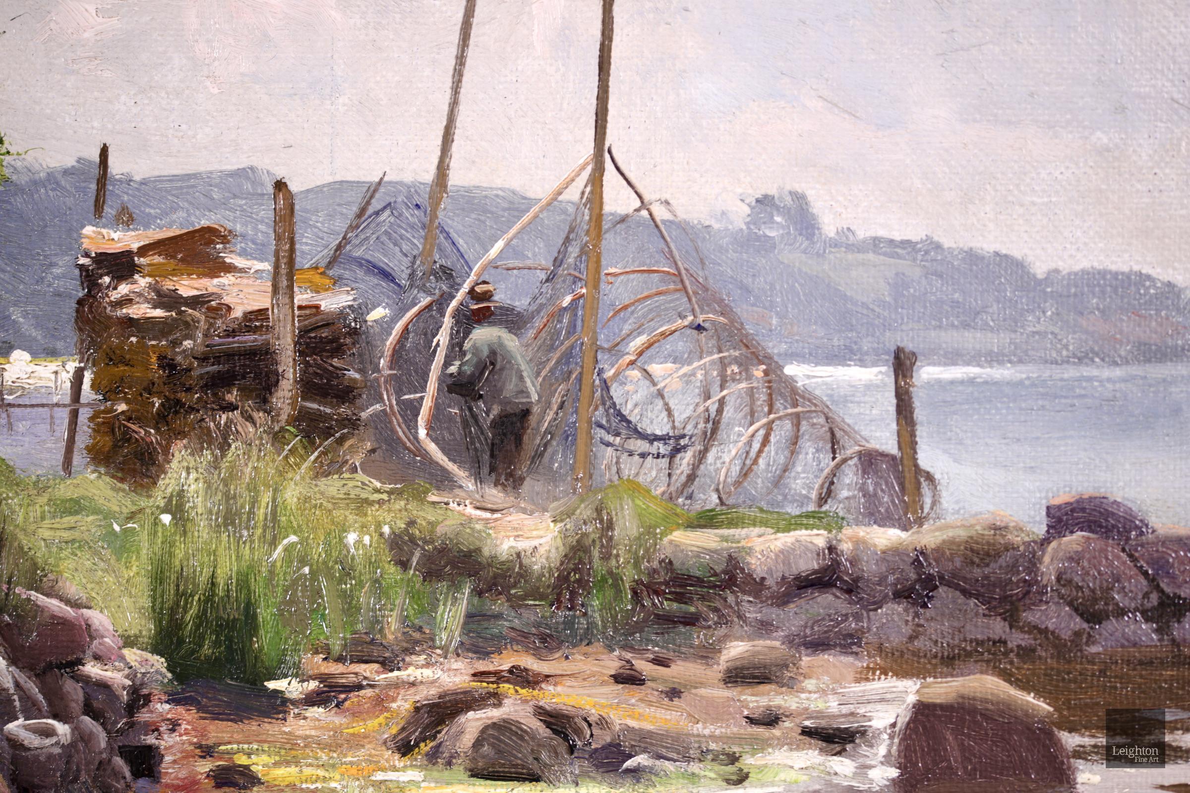 Fishing in Vejle Fjord – Realistisches Ölgemälde, Flusslandschaft von Peder Monk Monsted im Angebot 4