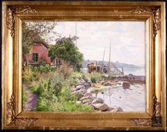 Fishing in Vejle Fjord - Realist Oil, River Landscape by Peder Monk Monsted