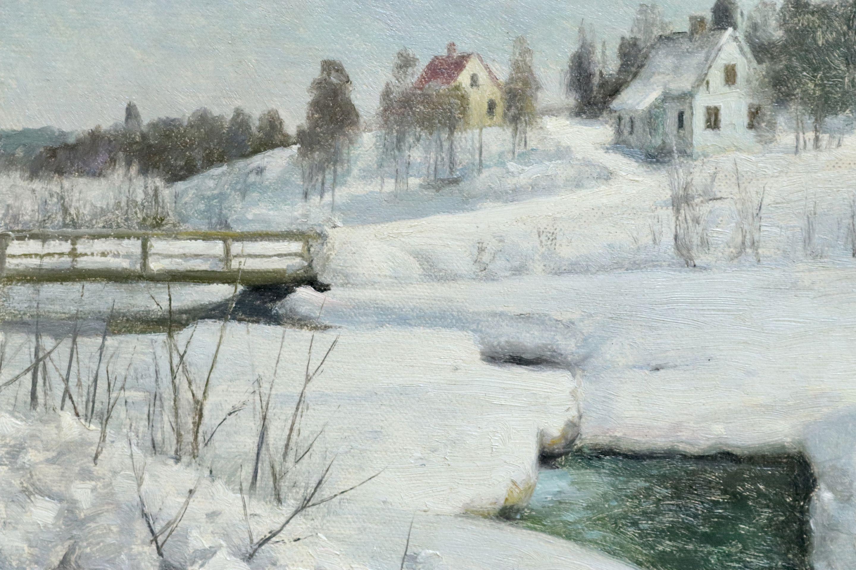 Hundselven, Norway - Winter - 20th Century Oil, Snow Landscape by Peder Monsted 2