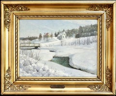 Hundselven, Norway - Winter - 20th Century Oil, Snow Landscape by Peder Monsted