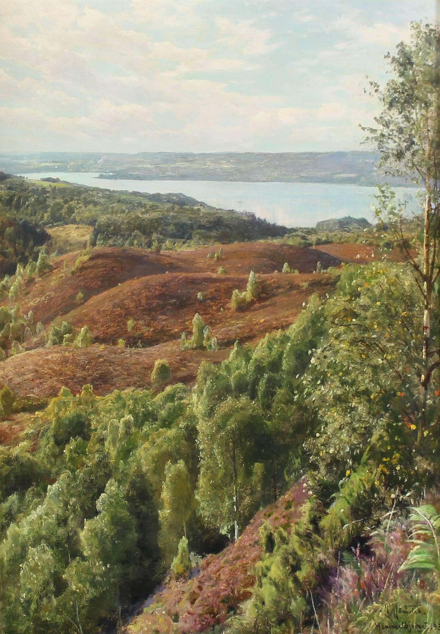 Peder Mørk Mønsted Landscape Painting - Julso Set From Himmelbjerget