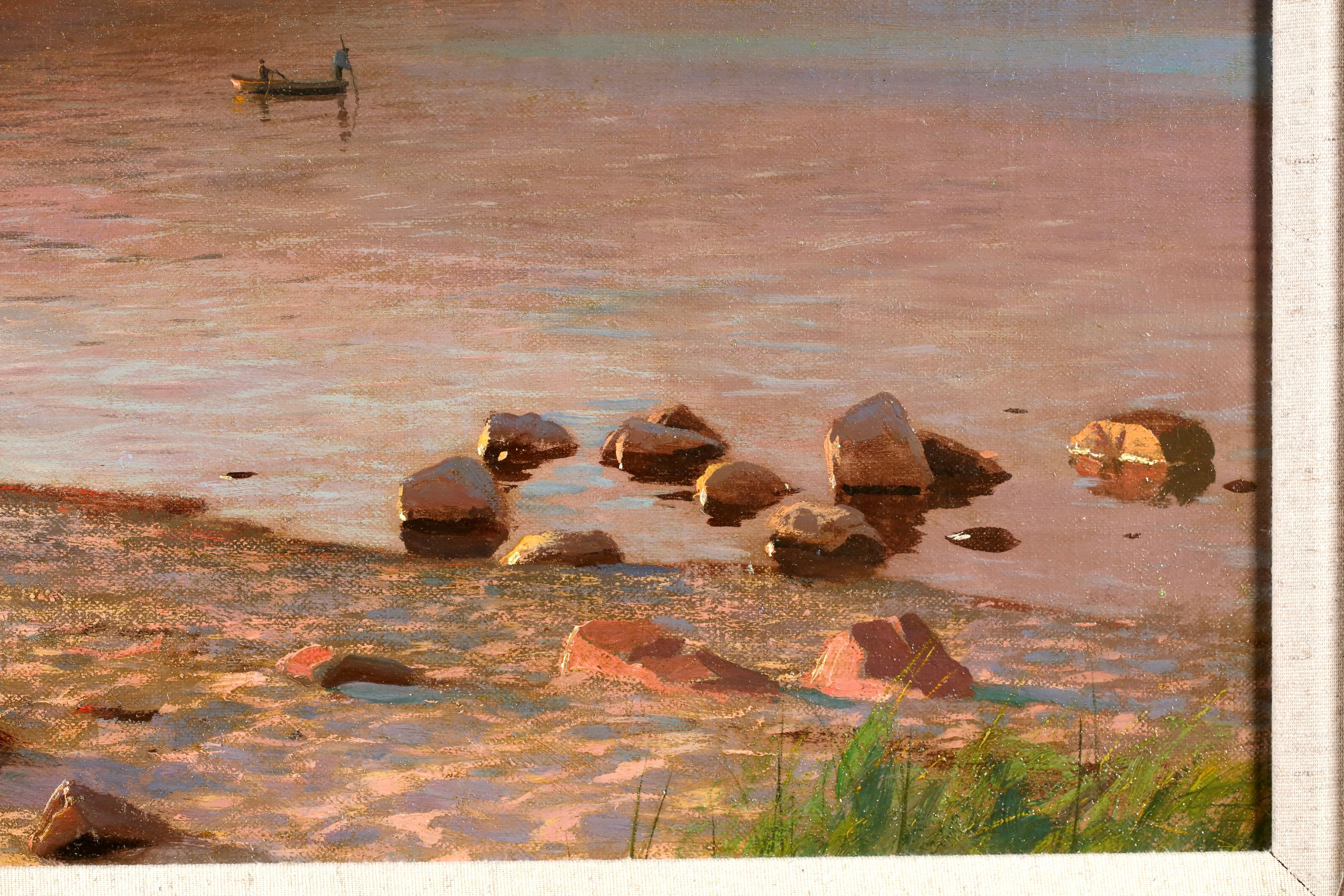 Sundown - Sandvig - 1918 - Realist Landscape Oil Painting by Peder Mork Monsted For Sale 4