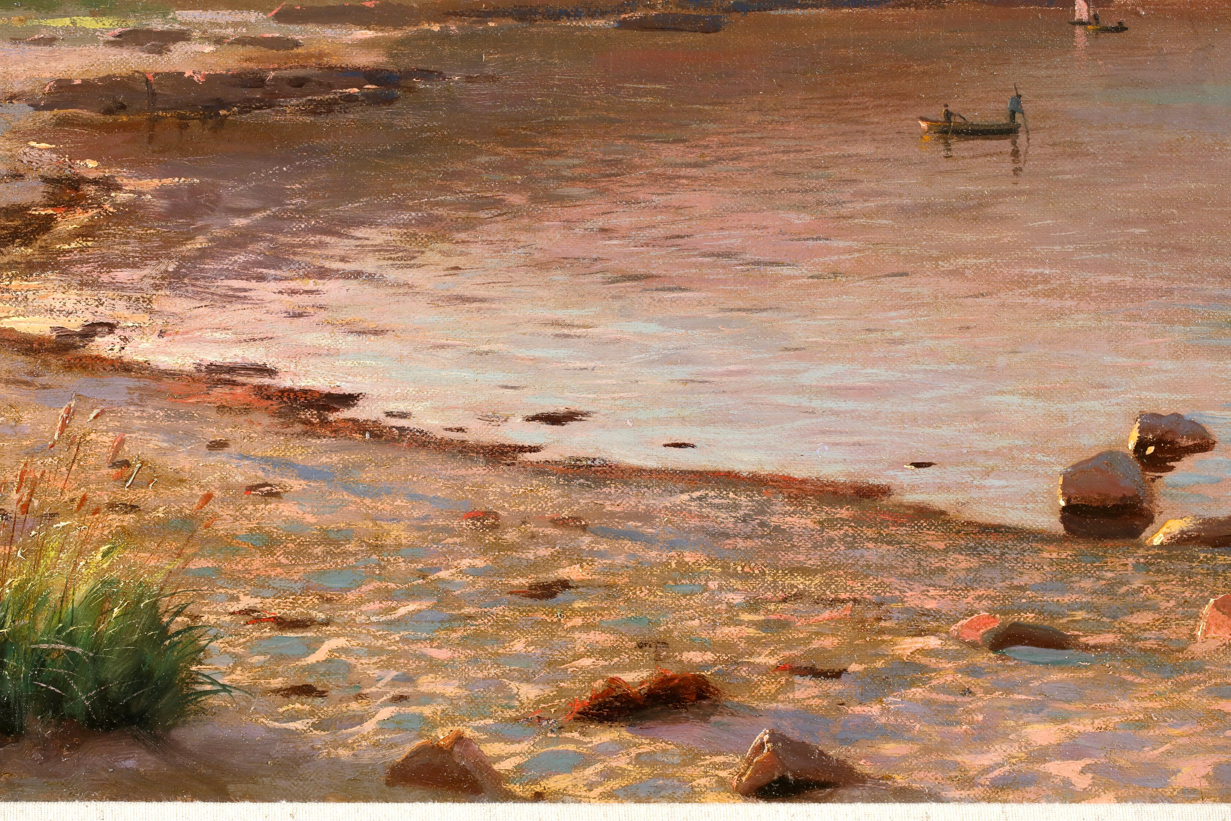 Sundown - Sandvig - 1918 - Realist Landscape Oil Painting by Peder Mork Monsted For Sale 5