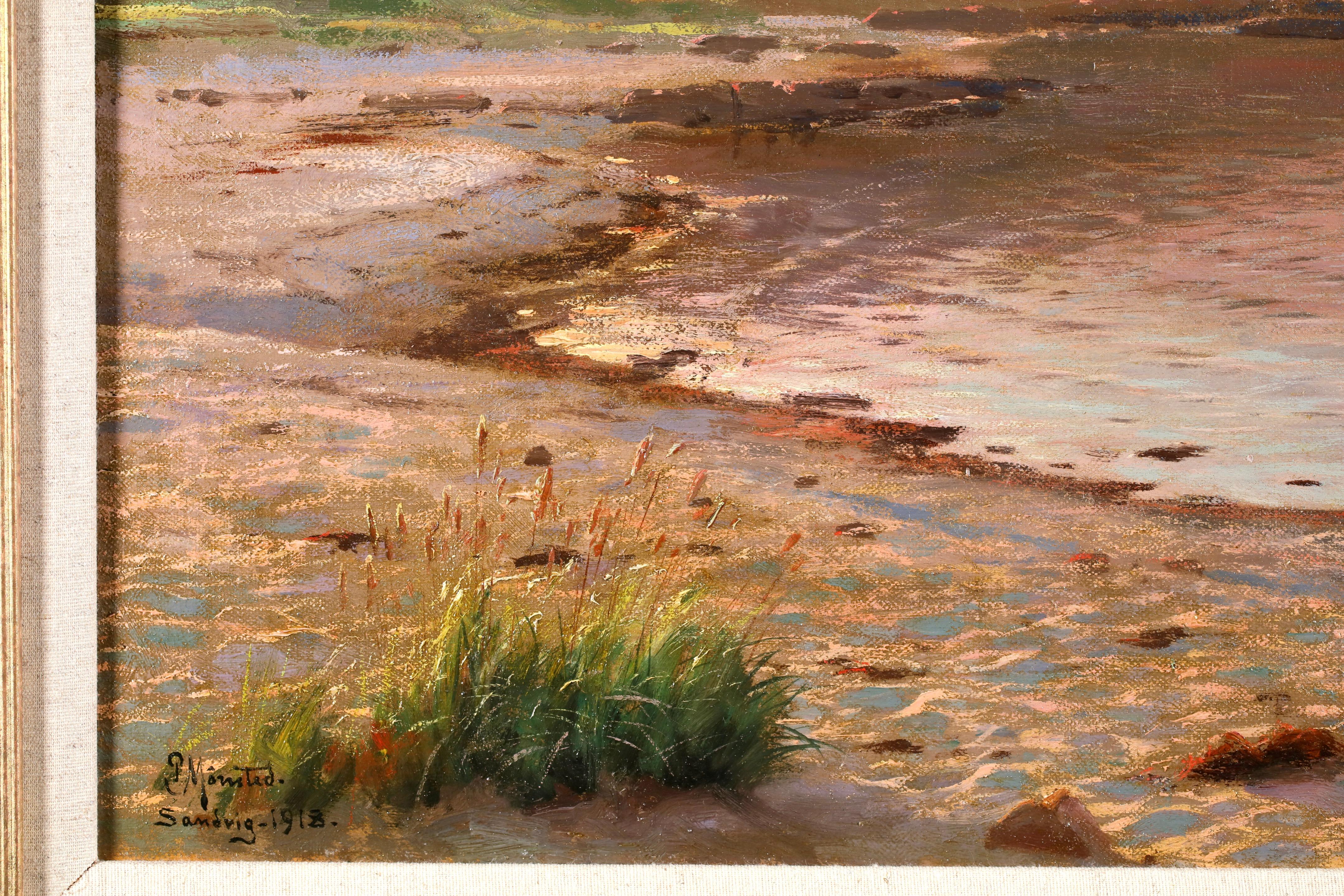 Sundown - Sandvig - 1918 - Realist Landscape Oil Painting by Peder Mork Monsted For Sale 6