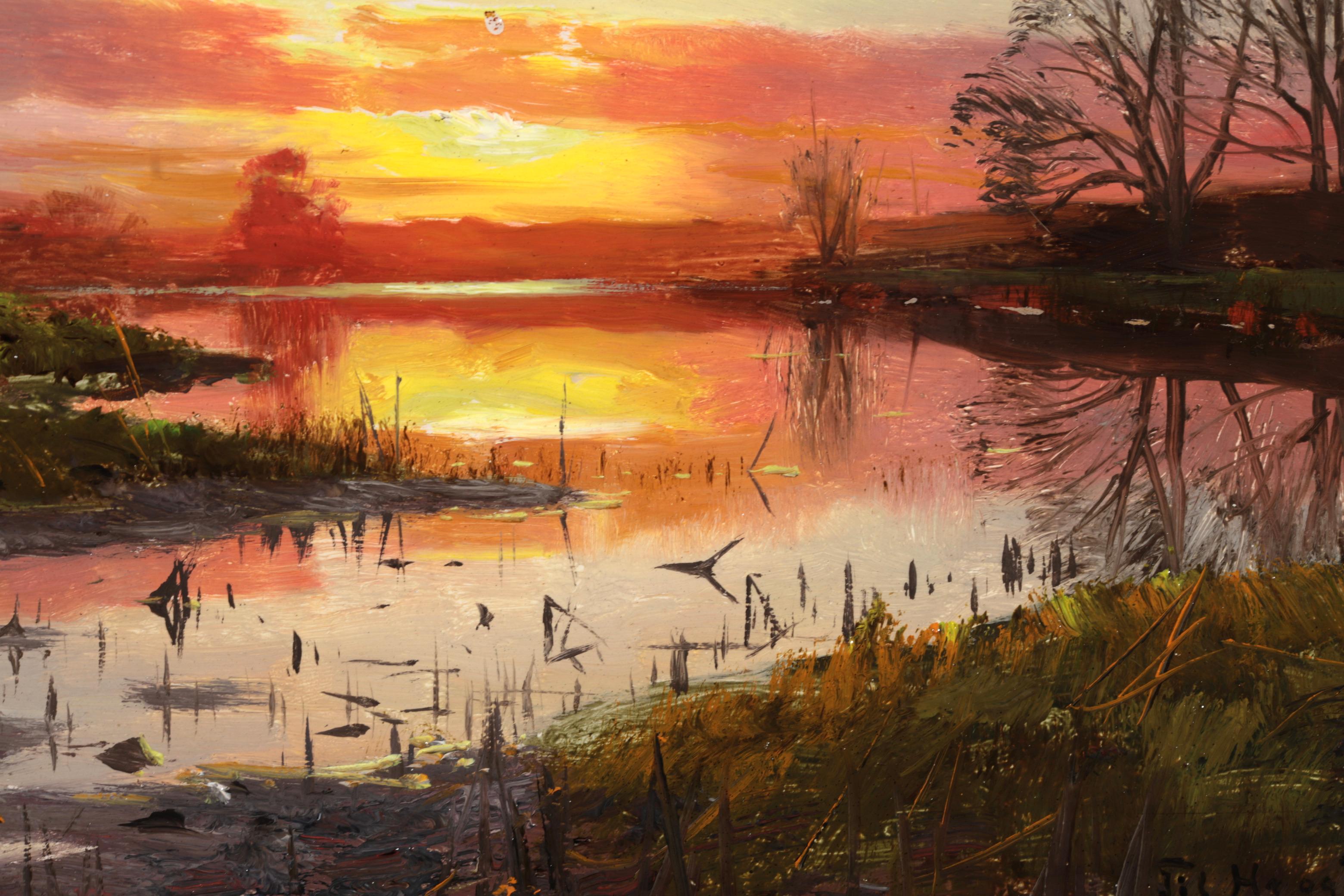 Tramonto a Susåen - Næsbyholm - Paesaggio realista dipinto a olio da Peder Monsted 4