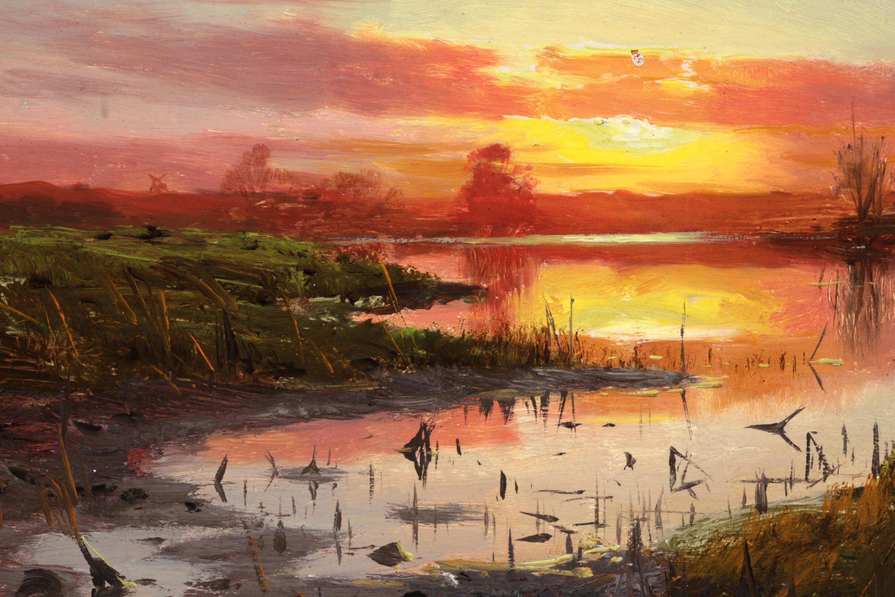 Tramonto a Susåen - Næsbyholm - Paesaggio realista dipinto a olio da Peder Monsted 2