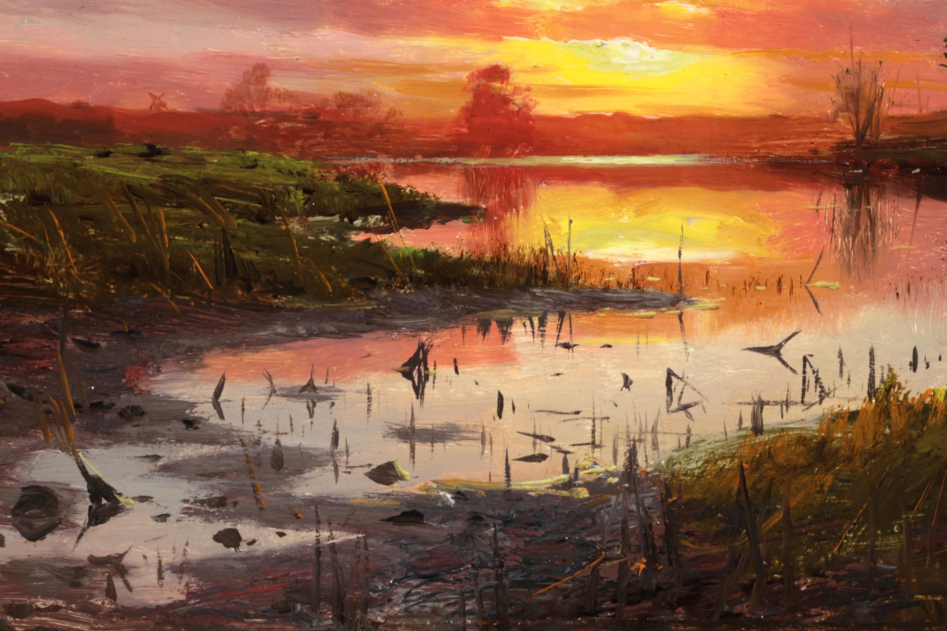 Tramonto a Susåen - Næsbyholm - Paesaggio realista dipinto a olio da Peder Monsted 3